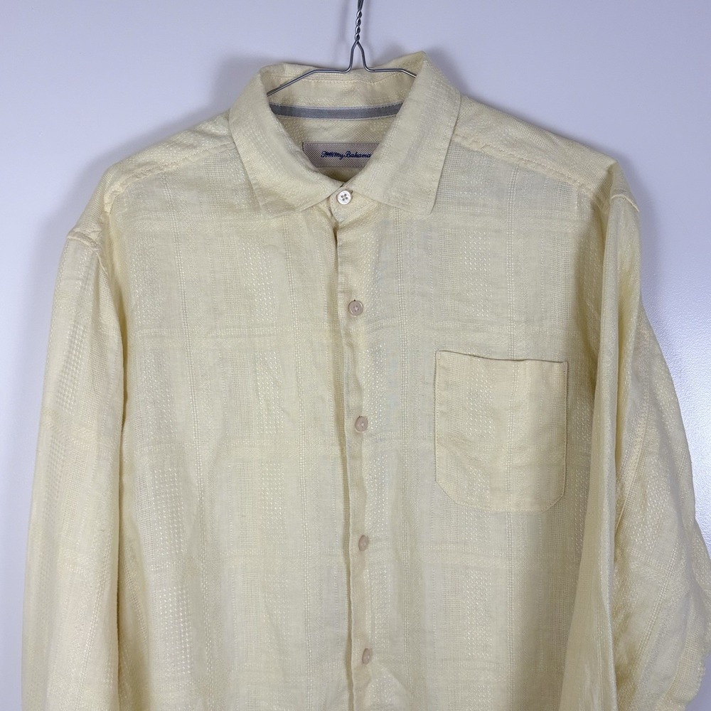 Tommy Bahama Men's Small 100% Linen Long Sleeve Button Down Shirt Butter Yellow